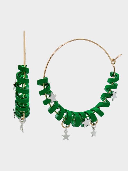 BETSEYS HOLIDAY COIL HOOP EARRINGS GREEN
