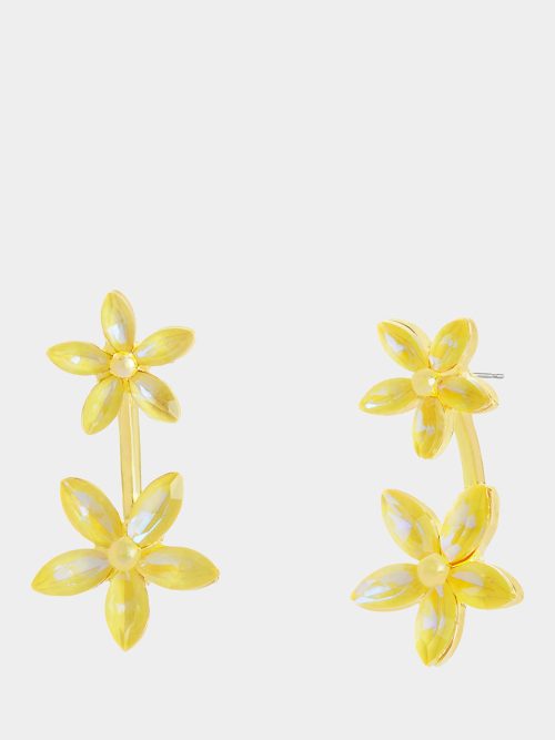 GARDEN GLAM DOUBLE FLOWER BARBELL EARRINGS YELLOW