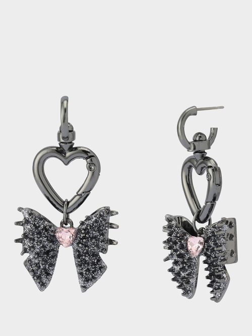 SPIKY BOW HUGGIE DROP EARRINGS PINK