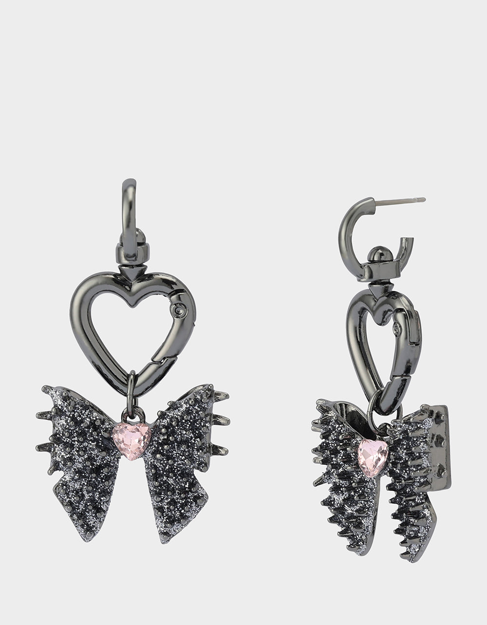 SPIKY BOW HUGGIE DROP EARRINGS PINK