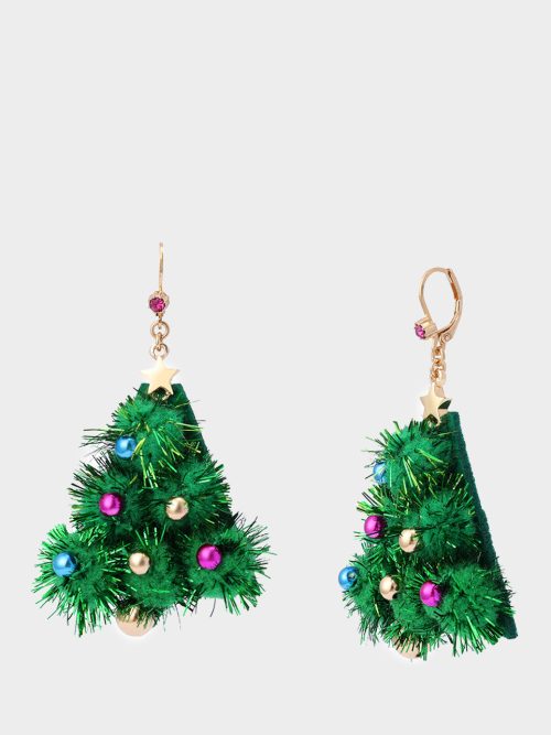 PLUSH TREE DROP EARRINGS FIR GREEN