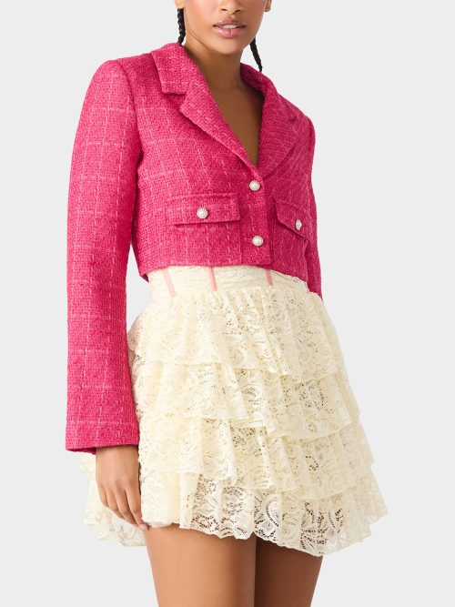 TWEED CROPPED BLAZER HOT PINK